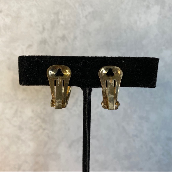 Vintage Black Enamel & Crystal Thin Hoop Clip Ons - Picture 3 of 6